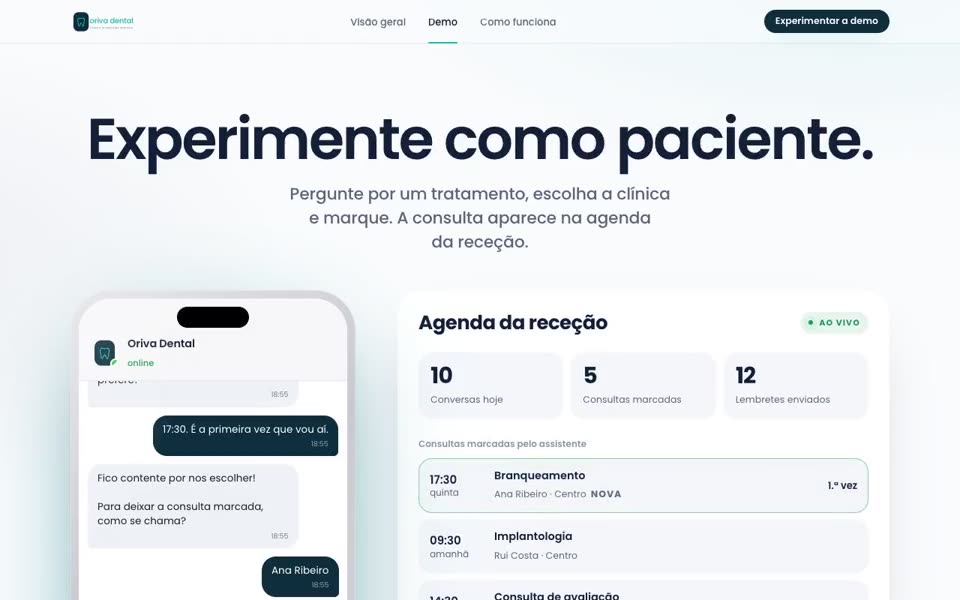 Ecrã da demo Oriva Dental